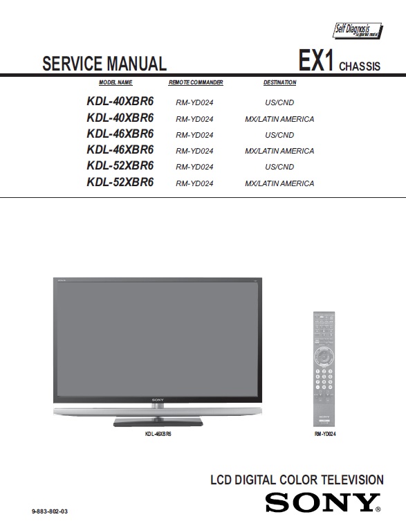 Kdl-46xbr6  Chassis Ex1  Service Manual
